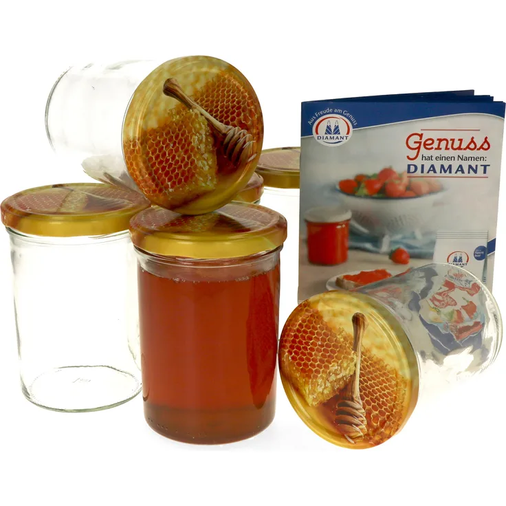 6er Set Einmachglas 435 ml Deckel Honigwabe Rund- Einkochgläser Vorratsglas Gläser Aufbewahrung