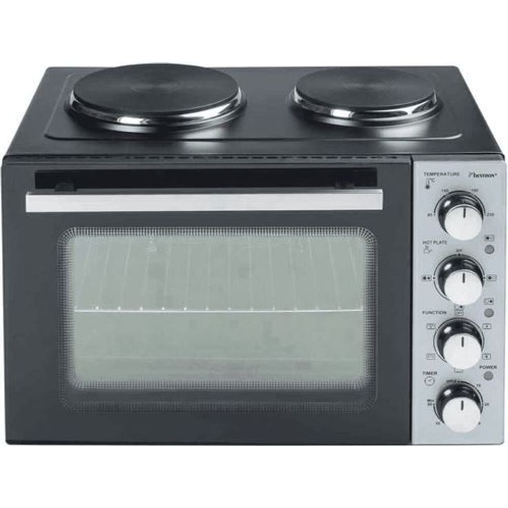 Bestron Kleinküche, Mini-Backofen mit Doppelkochplatte, Ober--Unterhitze mit Umluftfunktion bis 230°C, 3200 Watt, Schwarz – Bild 2