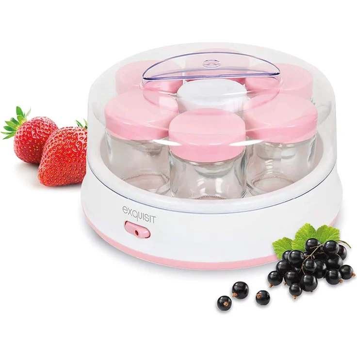 Exquisit Maker YM 3101 WEP | Joghurt selber Machen | Joghurtbereiter | 7 Portionsgläser á 200 ml | Spülmaschinen geeignet | 15 Watt | weiß-pink – Bild 8