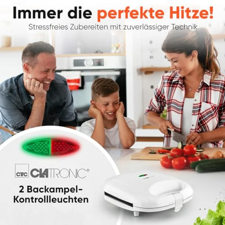 CLATRONIC Sandwichmaker ST 3813, Sandwichtoaster mit antihaftbeschichtetem Dreieckplatten, Backampel und isoliertem Griff – Bild 5