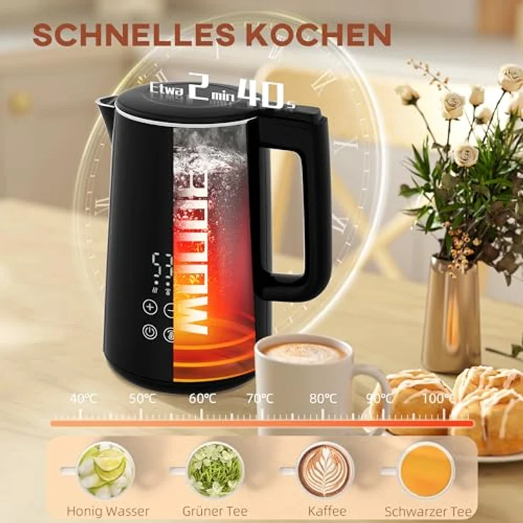 HOMCOM Toaster und Wasserkocher Set, 1,5L Wasserkocher mit 2200W und 7 Temperatureinstellungen, Toaster für 2 Scheiben mit 7 Bräunungsstufen, Schwarz/Silber – Bild 4