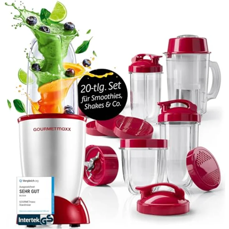 GOURMETmaxx Mr. Magic Power Pro Mixer 400 Watt, Standmixer mit 8 Funktionen, XL-Zubehörset inkl. 2 Mixbechern und To-go Deckel für Smoothies und Shakes – Bild 1