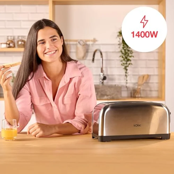 Solac TL5419 2-Schlitz-Toaster, 1400W, 6 Bräunungsstufen, 2 extra lange Schlitze, variable Breite, Stopp, Aufwärmen, Auftauen, silber – Bild 3