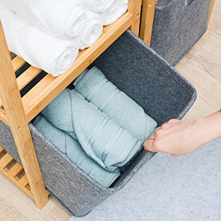 DuneDesign 2er Set: 100% Recycling Filz Aufbewahrungsbox 32x26x23 Organizer Filz Aufbewahrungskorb Faltbar Aufbewahrungskörbe für Regale Filz Korb Aufbewahrung Korb für Treppe Anthrazit Storage Basket – Bild 4
