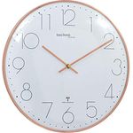 moderne, filigrane Funkwanduhr mit gewölbter Glasabdeckung und einem sehr übersichtlichen Ziffernblatt, von Technoline, Ø 35 cm, rosé-gold