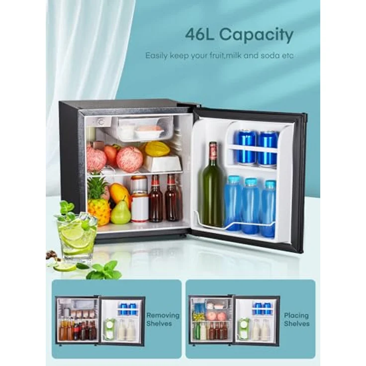 FOHERE Mini Kühlschrank 46L, Energiesparend mit Eisfach, Temperaturregelung, Leise, Beidseitig montierbar, Schwarz – Bild 2