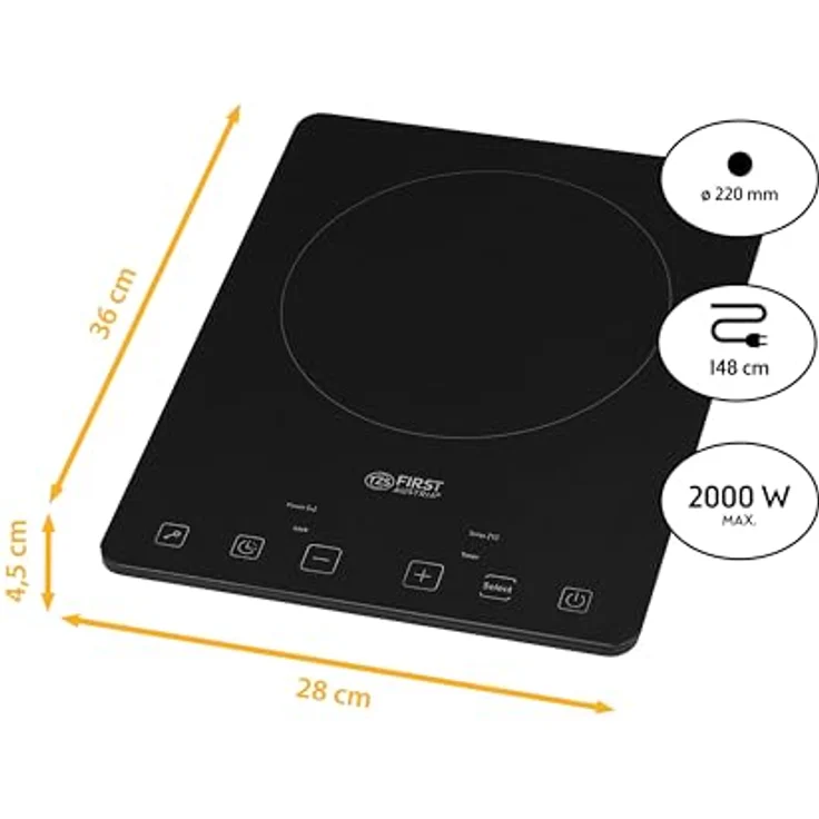 TZS First Austria Induktionskochplatte einzeln | 2000W | Slim-Design | 10-stufige Temperaturregelung | Timer | Kindersicherung | Sensor touch control | Camping, mobil – Bild 3