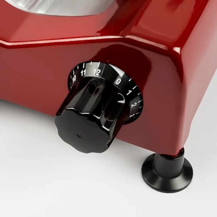 G3 Ferrari G20157 Profi-Aufschnittmaschine Emilia 250, 240 W, 25 cm Edelstahlklinge, integrierter Messerschärfer, Schnittstärke 0–12 mm, rutschfeste Füße, Rot – Bild 5