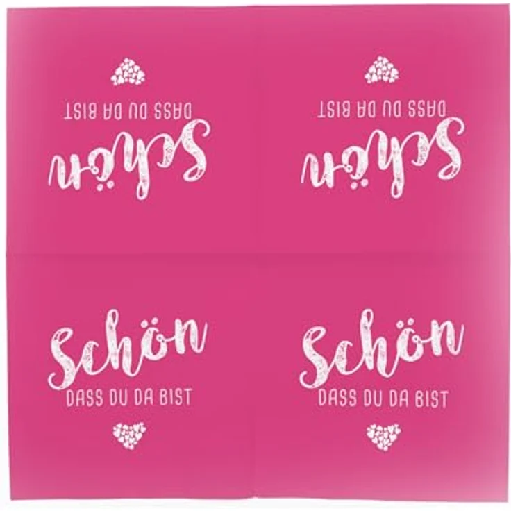itenga Servietten Schön dass du da bist, 3-lagig, 30 x 30 cm, fuchsia pink, 40 Stück für Kommunion, Konfirmation, Hochzeit und Taufe – Bild 4