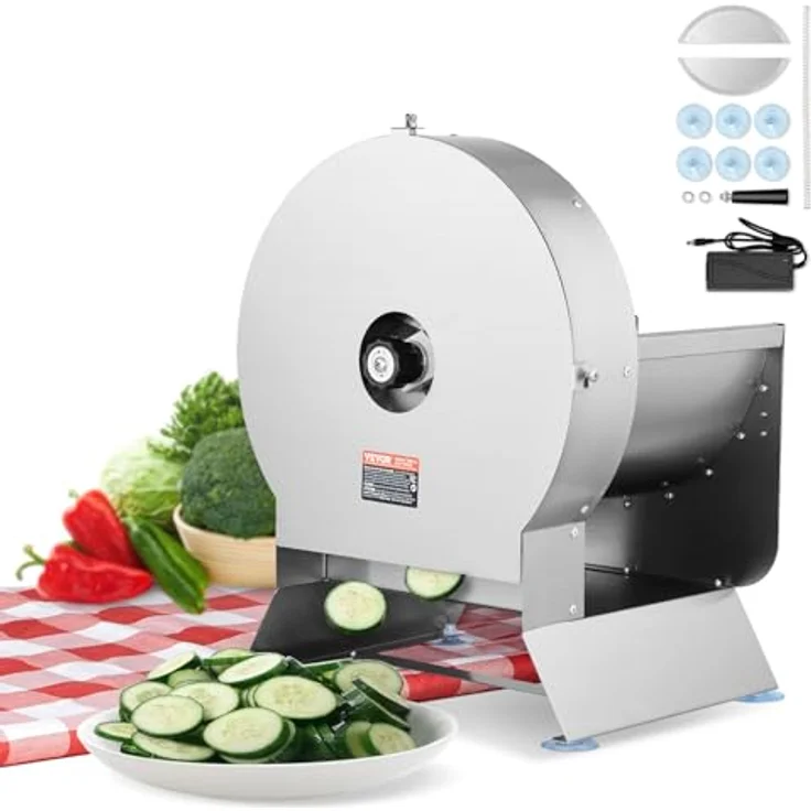 VEVOR Elektrischer Gemüsehobel, 0–12 mm Einstellung, Edelstahl Schneidemaschine mit großer Einfüllöffnung für Kartoffeln und Tomaten – Bild 1