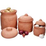 MamboCat 3er Set Terra Tontöpfe aus Terrakotta Kartoffel Zwiebel Knoblauch