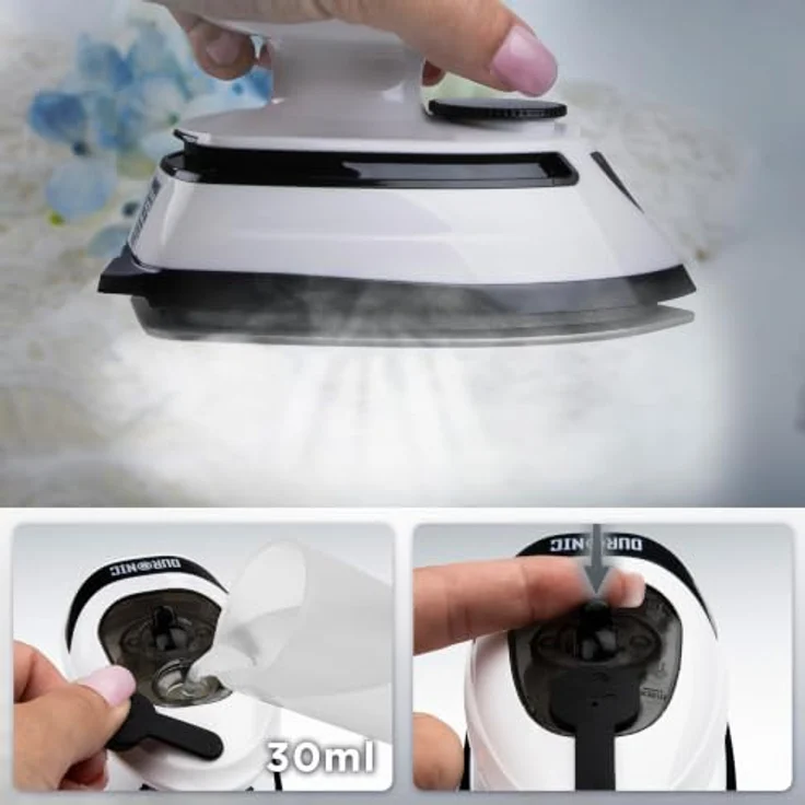 Duronic SI4 WB Mini Reisebügeleisen, 420W Dampfbügeleisen mit variabler Temperaturregelung und 2m Kabel, Schwarz-Weiß – Bild 4