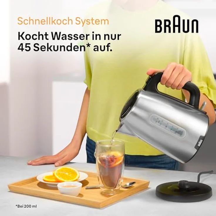 Braun WK1500BK Wasserkocher, 2200 Watt, 1,7 Liter, Temperaturanzeige, Abschaltautomatik, silber, schwarz – Bild 5