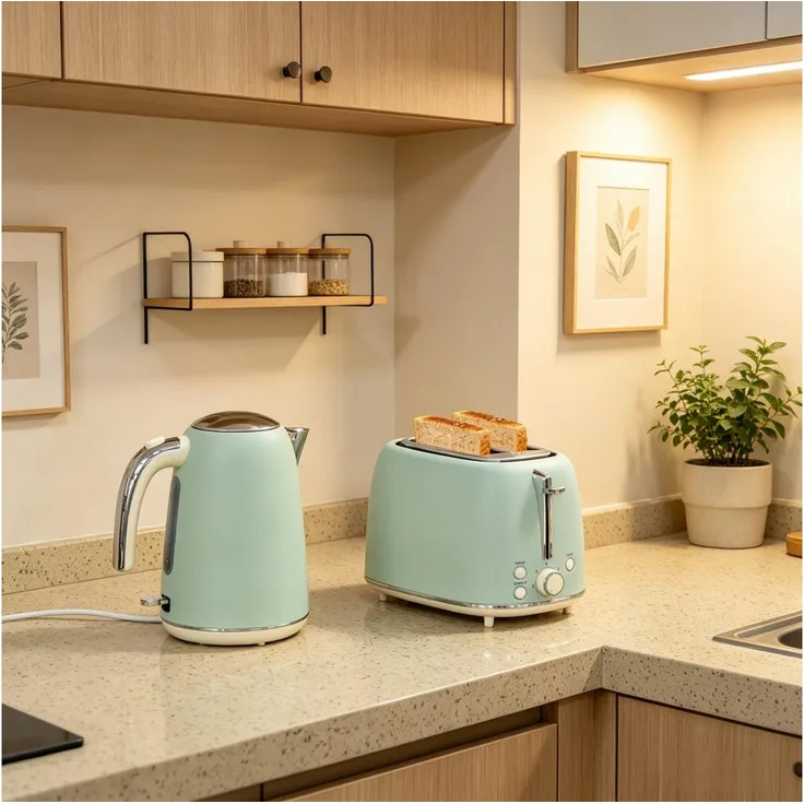 Fine Life Pro Toaster Kombiset: Wasserkocher 1,7 L Edelstahl, 2200W + zweiteilige Tortenbackform