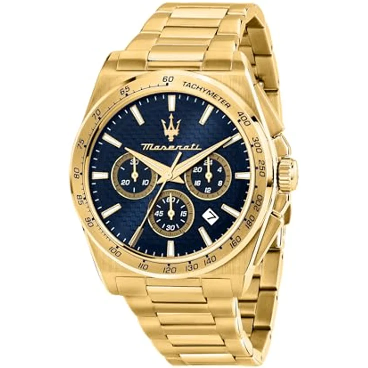 Maserati Velocita‘-Kollektion, Herrenuhr aus Stahl mit Chronograph, Analog, 43 mm, blau mit goldenen Details, wasserdicht bis 10 ATM – Bild 1