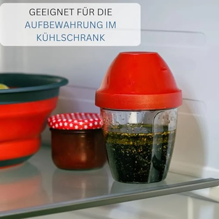 Westmark Mini-Dressingshaker, Schüttelbecher, Mit herausnehmbarer Mixscheibe, Füllvolumen: 0,25 Liter, Kunststoff, Mix-Ei, Rot-Transparent, 30892270 – Bild 7