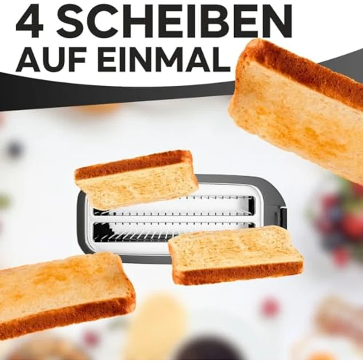 Clatronic Toaster 4 Scheiben TA 3802 schwarz | Toaster mit Brötchenaufsatz & Langschlitz | Auftau-/Aufwärm-/Schnellstoppfunktion - Preisvergleich – Bild 2