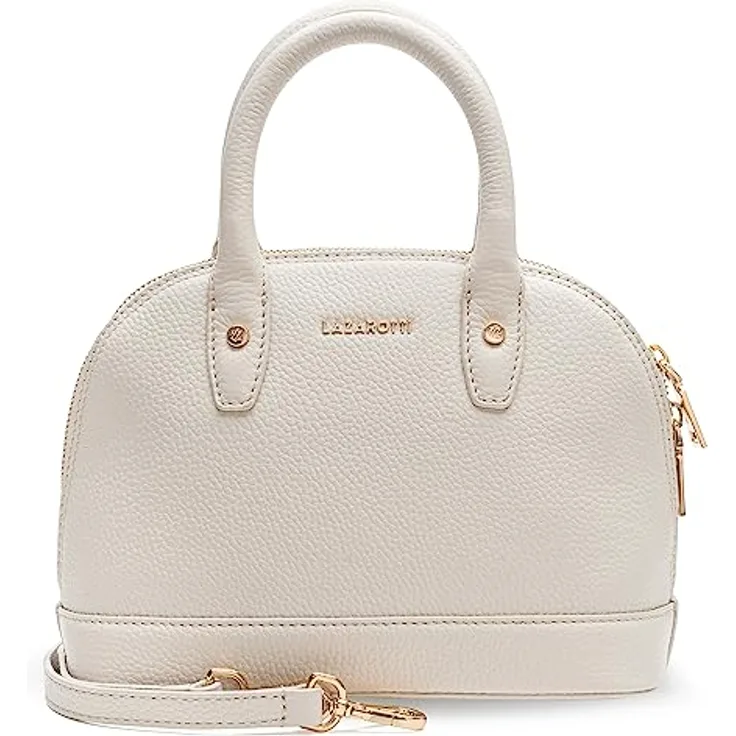 Lazarotti Bologna Leather Handtasche, Leder 24 cm, Beige mit verstellbarem Schulterriemen und mehrfachen Fächern