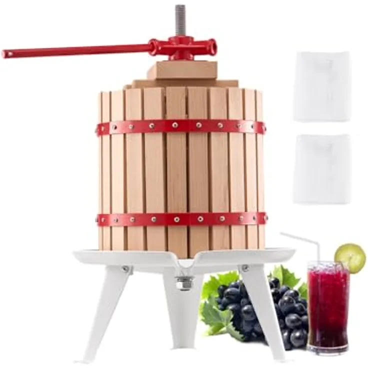VEVOR Obstweinpresse Obstmühle (12 L), manuelle Saftpresse aus Buchenholz mit 8 Pressblöcken und stabiler Grundstruktur für Apfel-, Trauben- und Olivenölpressung