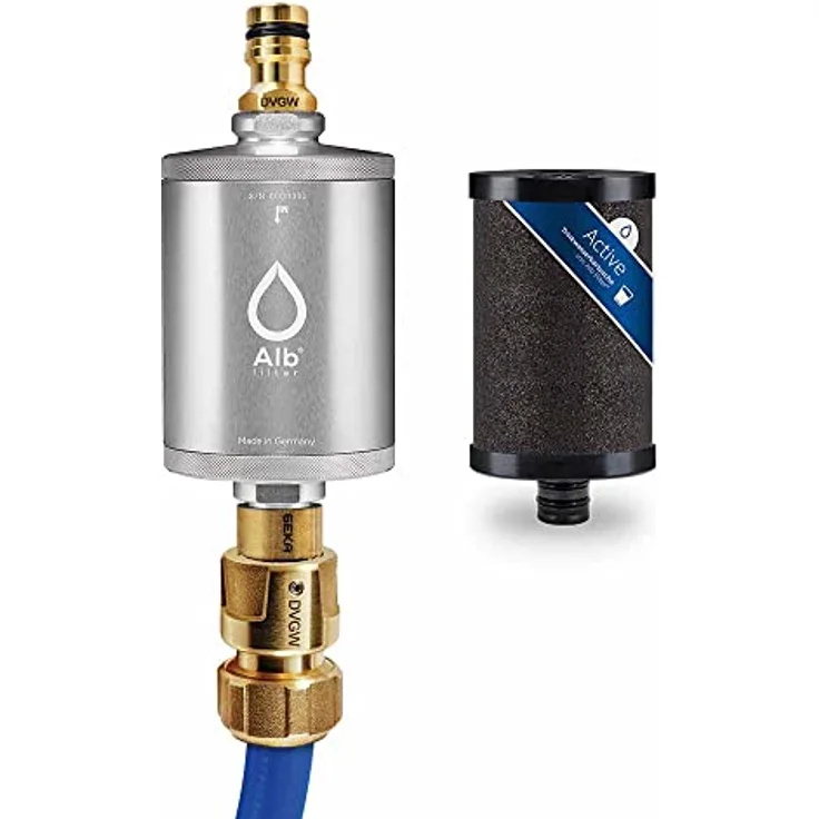 Blaufaktor Alb Mobil Active Camping-Wasserfilter, Geka-Anschluss, Aluminium Silber, effektive Filtration von Schwermetallen und Mikroplastik