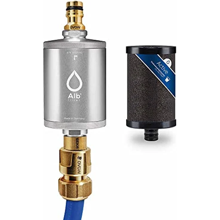 Blaufaktor Alb Mobil Active Camping-Wasserfilter, Geka-Anschluss, Aluminium Silber, effektive Filtration von Schwermetallen und Mikroplastik – Bild 1