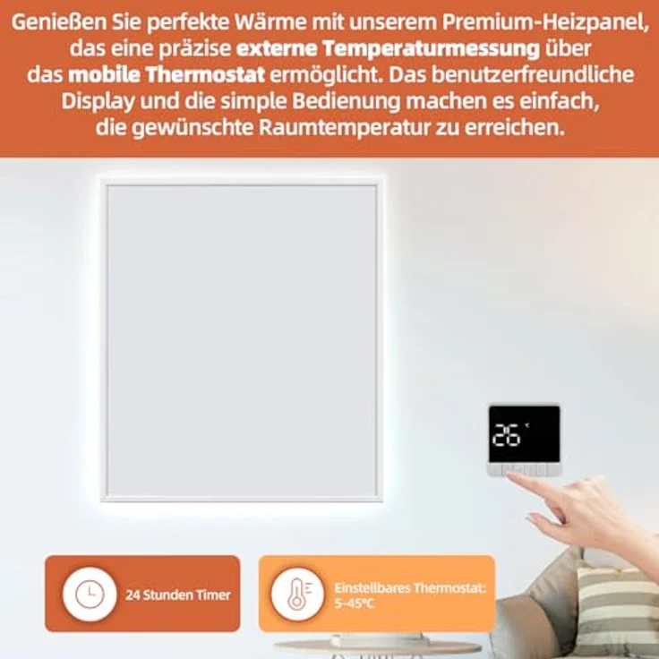 SHX Premium Infrarot Heizung mit WIFI 500W, 5-10 qm, Decken- oder Wandmontage, Standgerät, dimmbare Ambiente Beleuchtung, Fernbedienung, Fenstererkennung, LED Display, Carbon Crystal PET Oberfläche – Bild 5