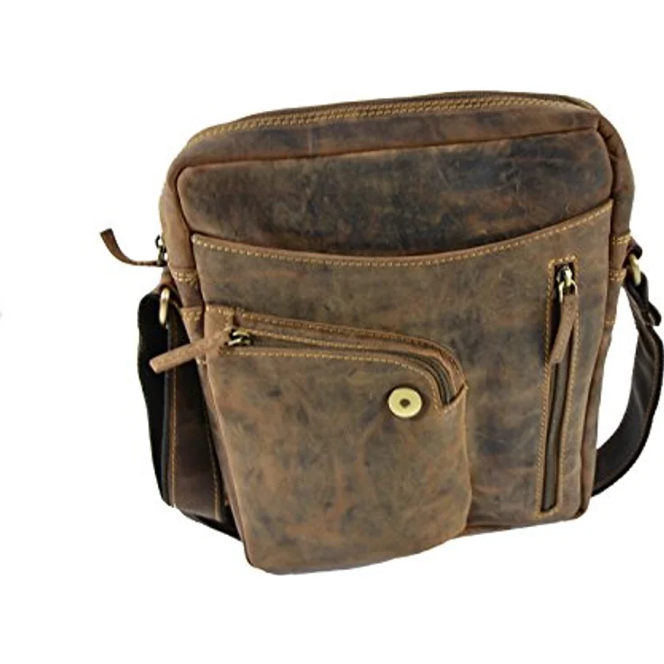 Greenburry Vintage Revolver Bag, braune Umhängetasche aus nachhaltiger Produktion mit großem Hauptfach und drei Frontfächern – Bild 6