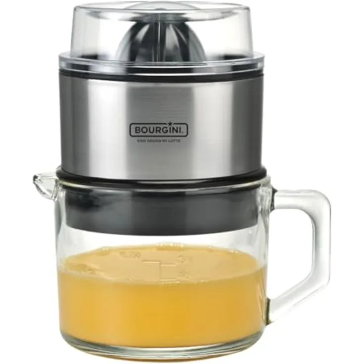 Bourgini Lotte Juicer Deluxe | Orangenpresse | Elektrische Zitruspresse | Entsafter Hebel Fruchtpresse Orangensaftpresse - Orange Juicer | 60 Watt | 0.75 liter Glaskanne | Edelstahlgehaüse