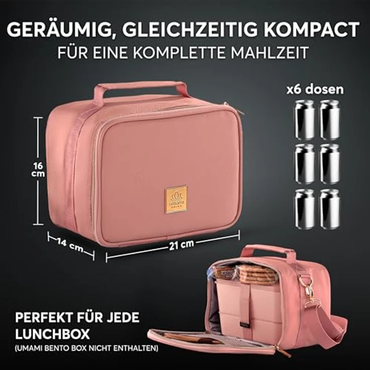 Umami Isolierter Lunchbag Premium, Lunchbox mit veganem Leder, Rosa, spritzwassergeschützt und verstellbarem Trageriemen – Bild 4