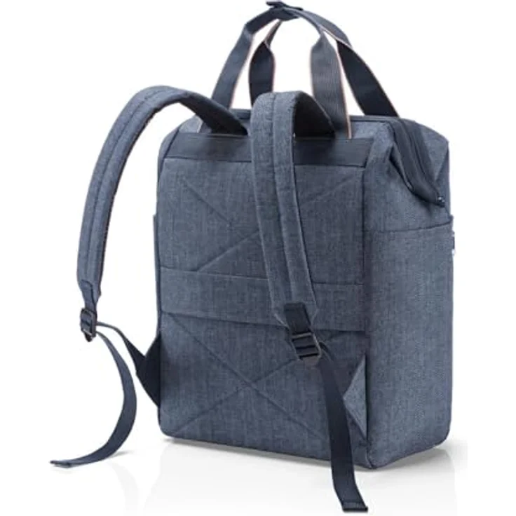 reisenthel allrounder R large Groß Rucksack und Tragetasche in einem Mit Stecklasche für Reisetrolleys, Farbe:herringbone dark blue – Bild 2
