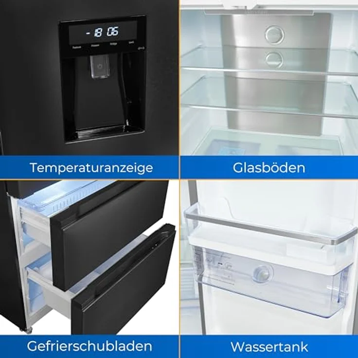 Exquisit FD490-160-WS-200E French-Door-Kühlschrank, freistehend, inoxlook-az, Wasserspender, Wassertank, Breite 83.6 cm – Bild 4