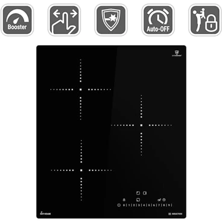 KKT KOLBE Induktionskochfeld 45cm Autark 5,5 kW 3 Zonen 9 Stufen Rahmenlos Touch Slider Topferkennung Tastensperre IH84500RL, SUPERKERAMIK®-Glaskeramik – Bild 6