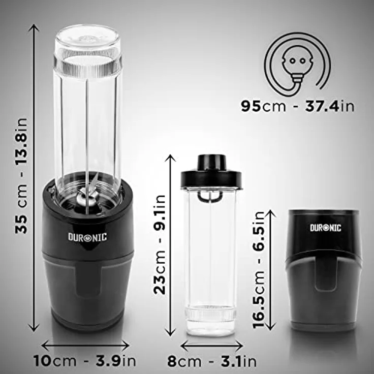 Duronic BL510 Mini-Standmixer | Mini Smoothie Maker | Standmixer 23.000 U/min | 500 W Elektrischer Blender | Shake Mixer mit 570 ml Trinkflasche to go (BPA-frei) | Obst Gemüse Frucht Saft Entsafter – Bild 2
