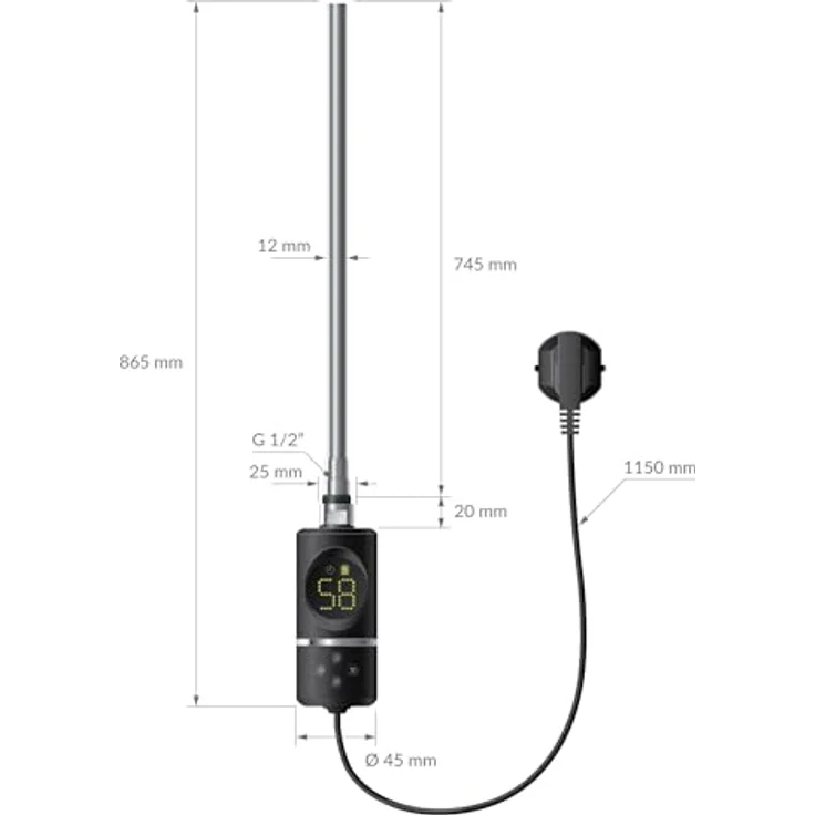 LuxeBath Heizstab 1200W, Heizgerät mit Thermostat und digitaler Anzeige, schwarz matt – Bild 8