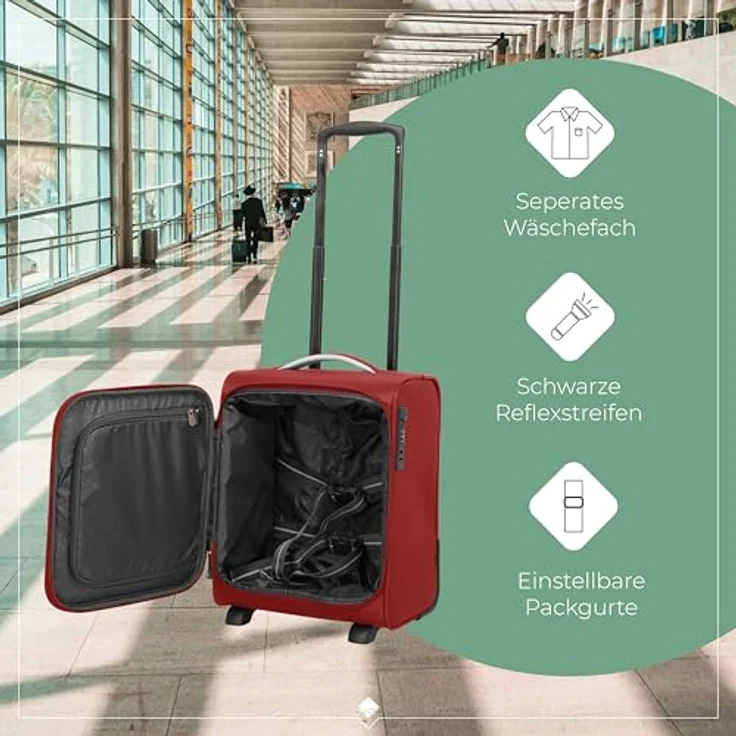 Travelite Jetpack Handgepäck Koffer mit 2 Rollen, 40x30x25 cm, 25 l, 1,8 kg, integriertes Zahlenschloss, rot – Bild 4