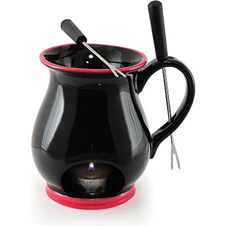 Swissmar F66328 Indulge Schokoladen Fondue Becher Set 4-teiliges, Gusseisen/Edelstahl, Schwarz, 125ml, Schokofondue Teelicht Beheizt, mit 2 Fondue Gabeln, Spülmaschinenfest, Geschenkset