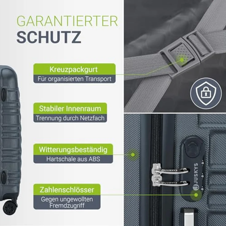 Juskys Hartschale Kofferset 3-teilig, Reisekoffer mit Zahlenschloss, geräuscharme 360° Rollen, Teleskopgriff, anthrazit, 55 l, 84 l, 120 l – Bild 5