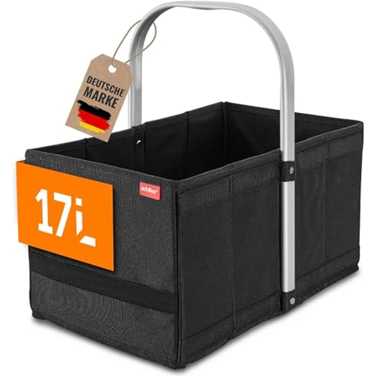 achilles Einkaufskorb, klappbare Einkaufsbox mit Alu-Griff, platzsparend und wasserabweisend, Schwarz – Bild 1