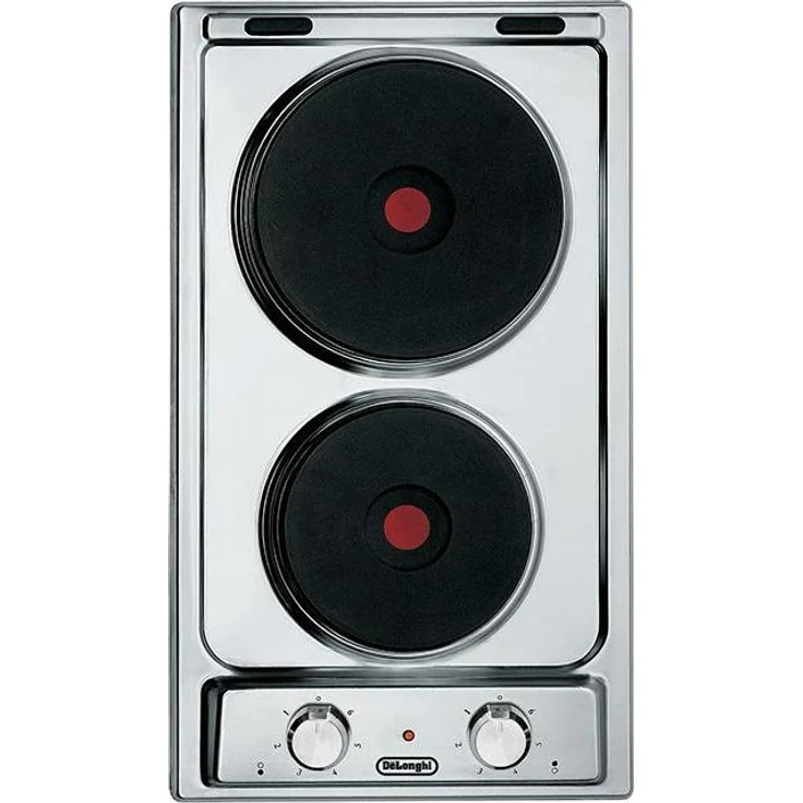 De'Longhi I 23-2 ER, Edelstahl-Einbaukochfeld 30 cm mit versiegelter Gusseisenplatte, 2 Herdstellen, 3500 Watt, Silber