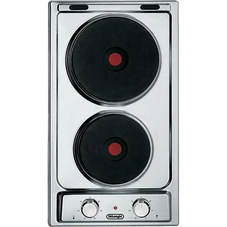 De'Longhi I 23-2 ER, Edelstahl-Einbaukochfeld 30 cm mit versiegelter Gusseisenplatte, 2 Herdstellen, 3500 Watt, Silber