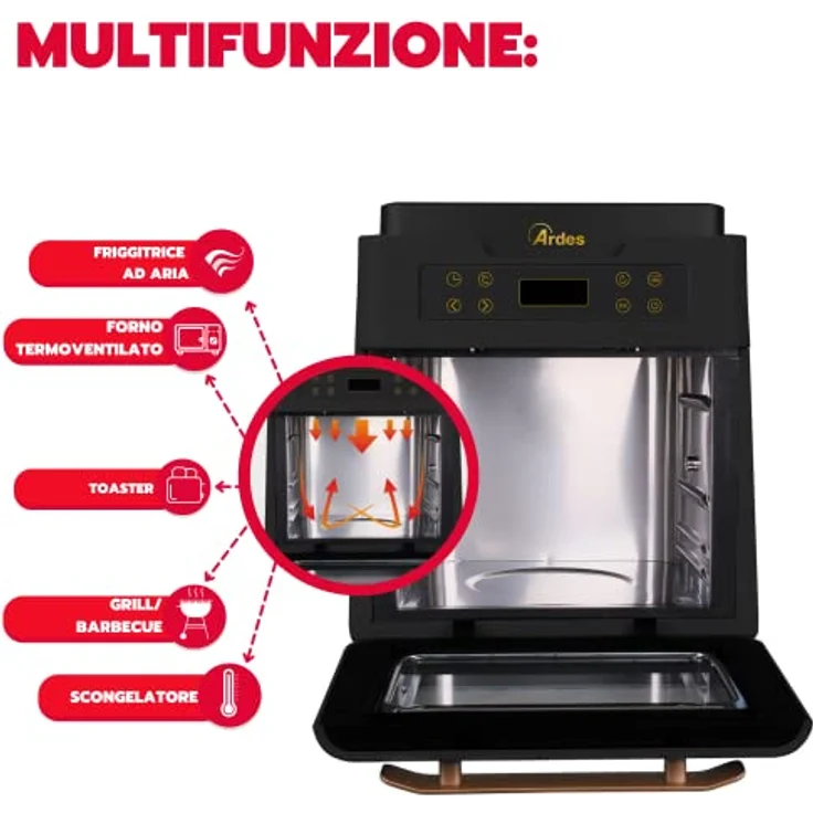 ARDES - Heißluftfritteuse und Hybrid-Kleinbackofen 12 Liter Air Fryer mit Automatikprogrammen und Zubehör zum Frittieren und Garen ohne Öl Höchsttemperatur 200 °C Modell Eldorada XXL AR1K3000 – Bild 4