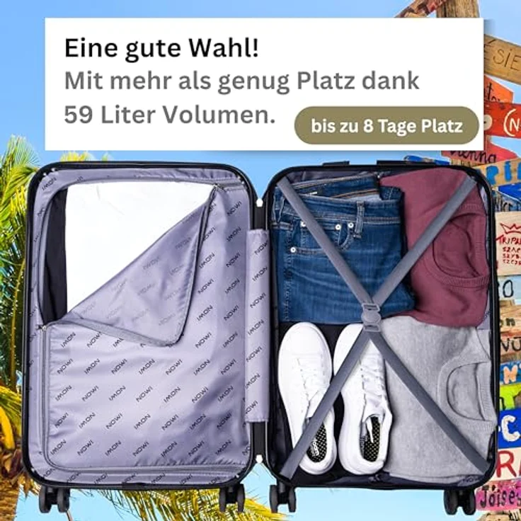 NOWI Las Palmas Koffer L, 59L Ultraleicht-Hartschalenkoffer mit 8 drehbaren Rollen, wasserabweisend, metallic grün – Bild 3