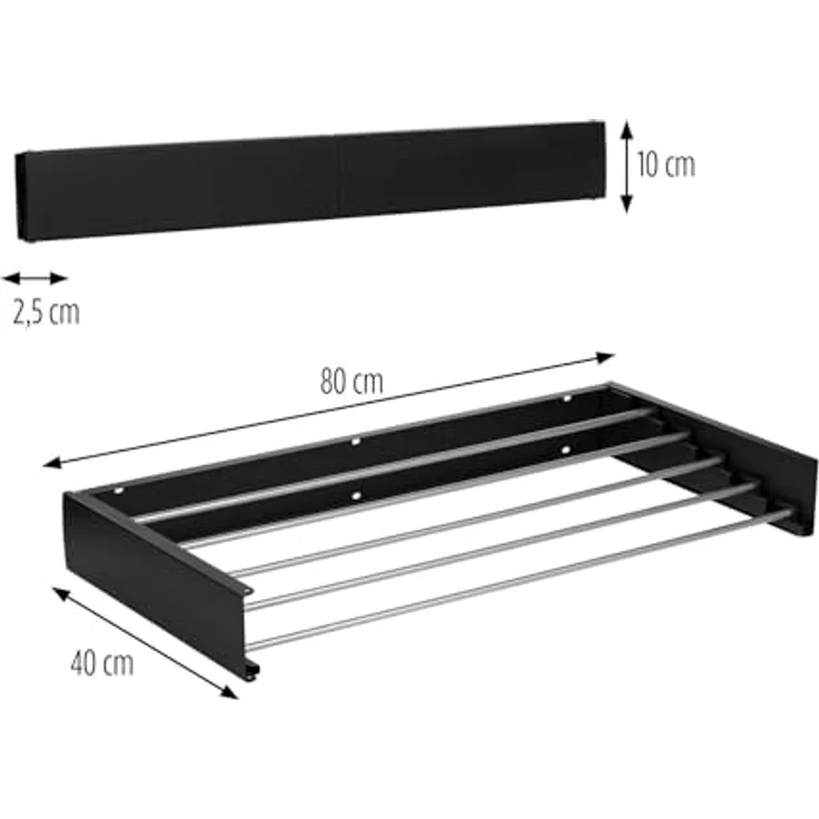 Vitapur Wandtrockengestell, klappbar und ausziehbar, Edelstahl-Aluminium, 80 x 40 cm, 4 Meter Trockenlänge, schwarz – Bild 2