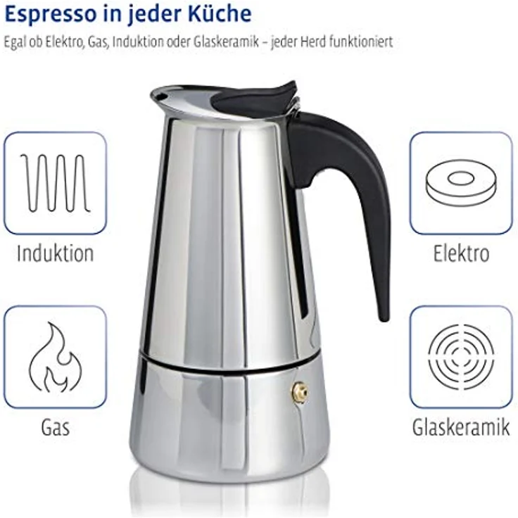 Xavax Espressokocher aus Edelstahl, 250 ml, geeignet für Induktion, Espressokanne – Bild 2