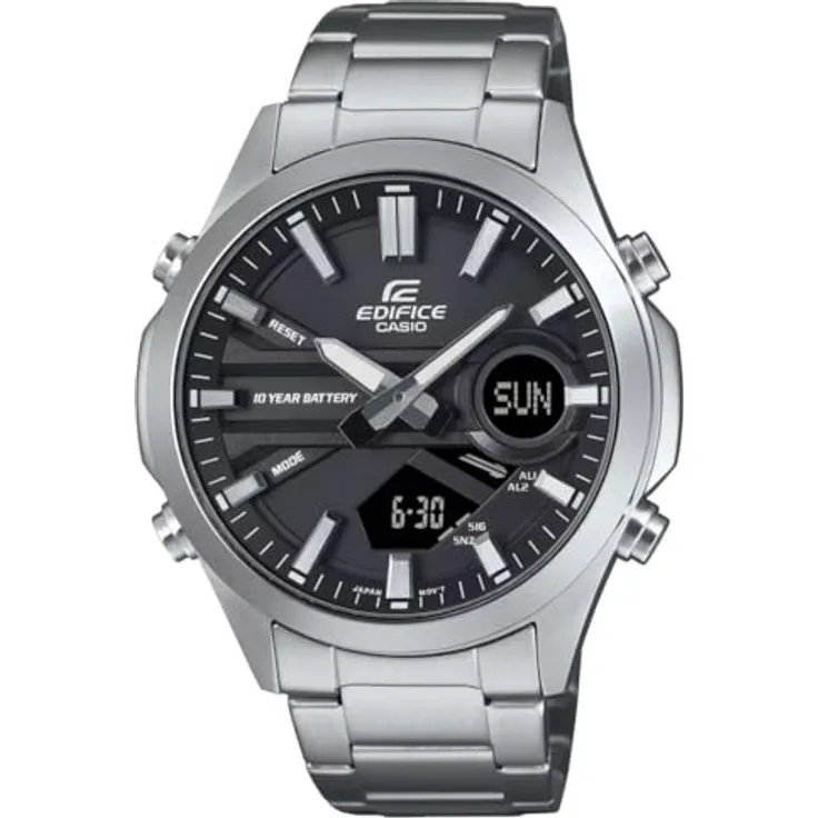 Casio Watch EFV-C120D-1AEF, Analog-Digitaluhr mit 10-Jahres-Batterie, Silber Edelstahlband