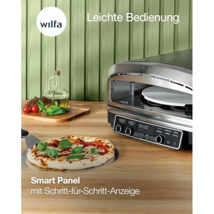 WILFA Crust PO2B-E2200, Elektrischer Pizzaofen mit 2200 W, max. 450 °C und 13-Zoll-Pizzastein, 20 Liter Kapazität mit 6 voreingestellten Programmen – Bild 6
