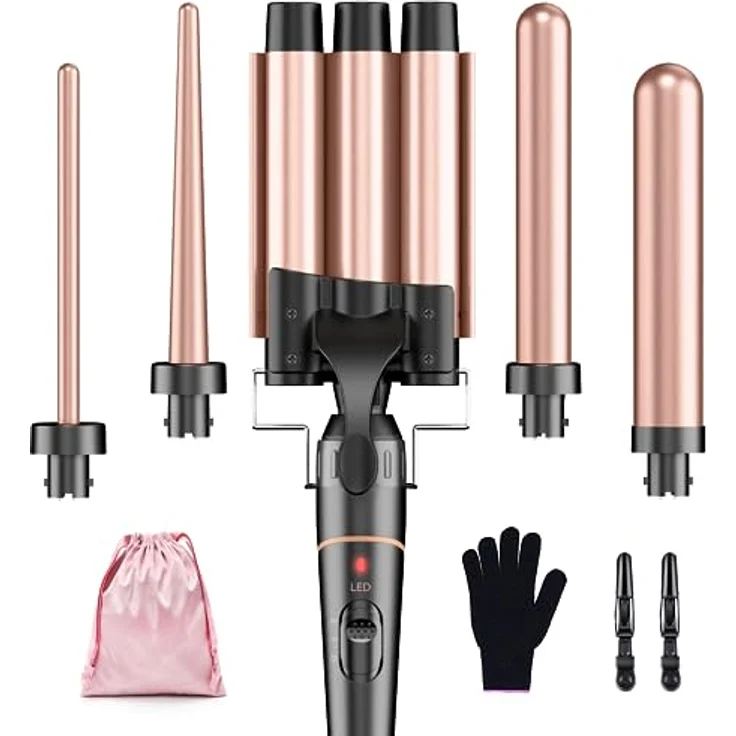 Lockenstab set 3 Fässer 5 in 1-BESTOPE PRO Lockenstäbe Große Locken Keramik Lockenwickler mit Verschiedenen Handschuh 2 Clips – Bild 1