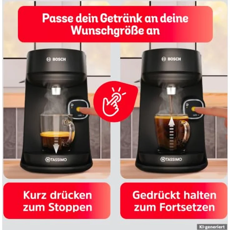 Bosch TAS172B Kaffeepadmaschine, 0.85 l Wassertank, 1400 W, INTELLIBREW Barcode-Technologie, IntensityBoost, One-Touch-Bedienung – Bild 6