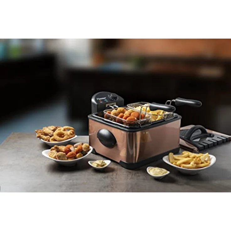 Bestron DF402CO Fritteuse, 2000 Watt, ohne Öl, Standgerät, 4,5L, inkl. Kaltzonentechnologie & herausnehmbaren Ölbehälter, kupfer – Bild 5