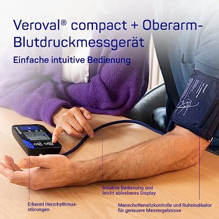 Veroval compact + Oberarm-Blutdruckmessgerät BPU 26, einfache Handhabung, erkennt Vorhofflimmern (AFib), Datenübertragung auf App, Bluetooth – Bild 4